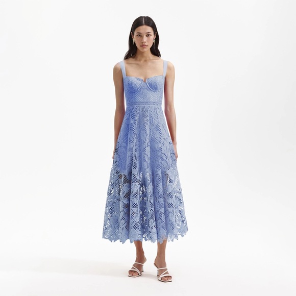 Self Portrait Blue Guipure Lace Midi Dress - Picture 2 of 10